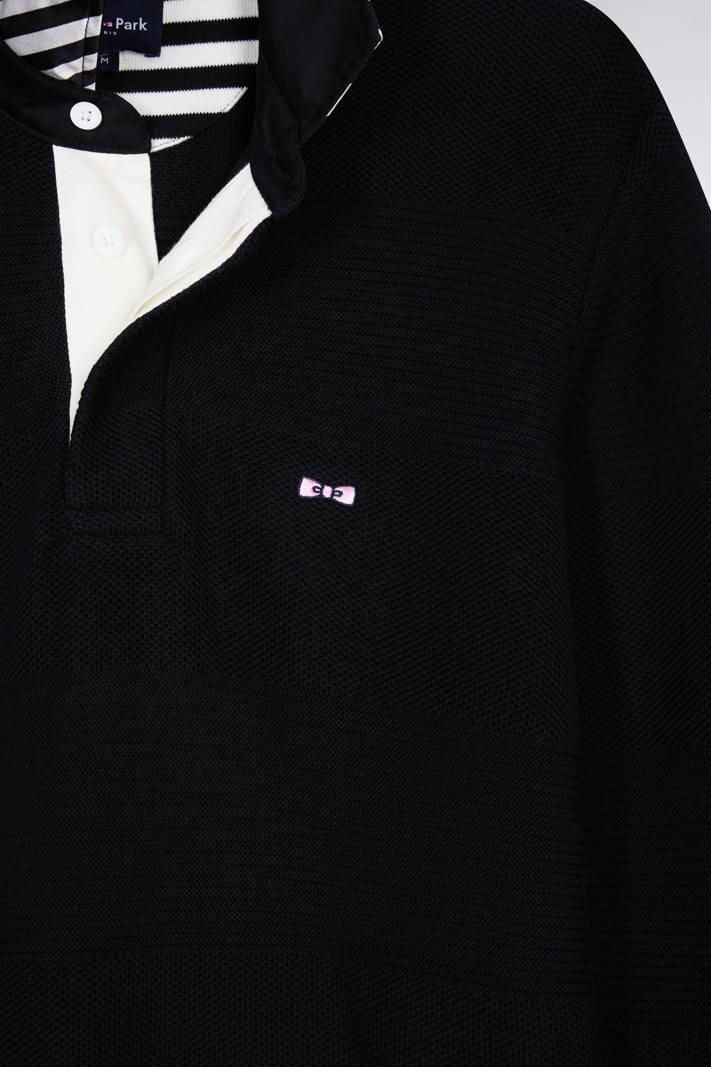 Pull col maillot en coton noir à effet de rayure