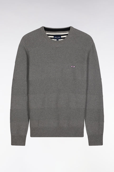 Pull col rond en coton gris à effet de rayure - Image 2