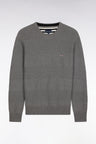 Pull col rond en coton gris à effet de rayure