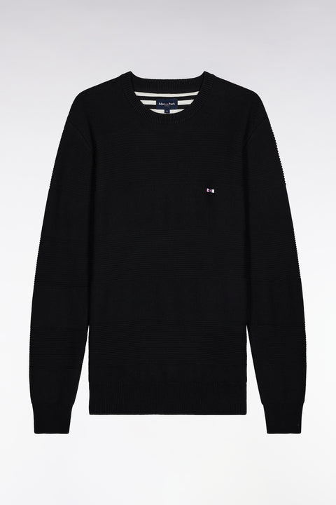 Pull col rond en coton noir à effet de rayure - Image 2