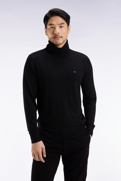 Pull col roulé en laine mérinos noir - Image 1
