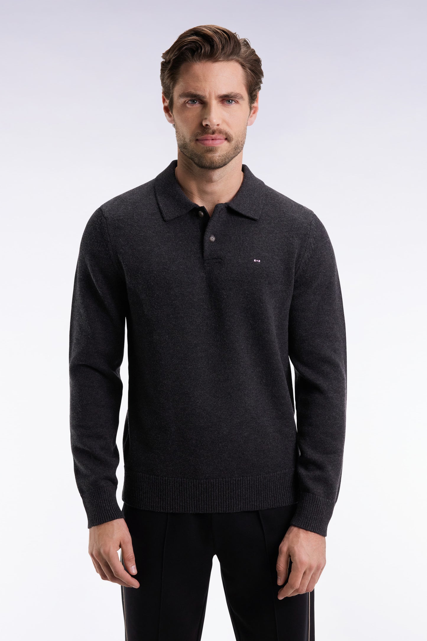 Pull col maillot épais en laine et coton gris