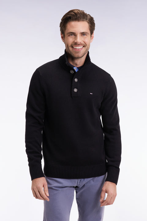 Pull col montant épais en laine et coton noir - Image 1