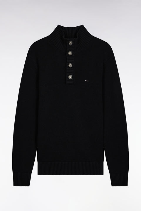 Pull col montant épais en laine et coton noir - Image 2