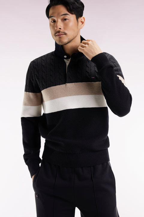 Pull col maillot en laine et coton torsadé noir et gris - Image 3