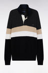 Pull col maillot en laine et coton torsadé noir et gris
