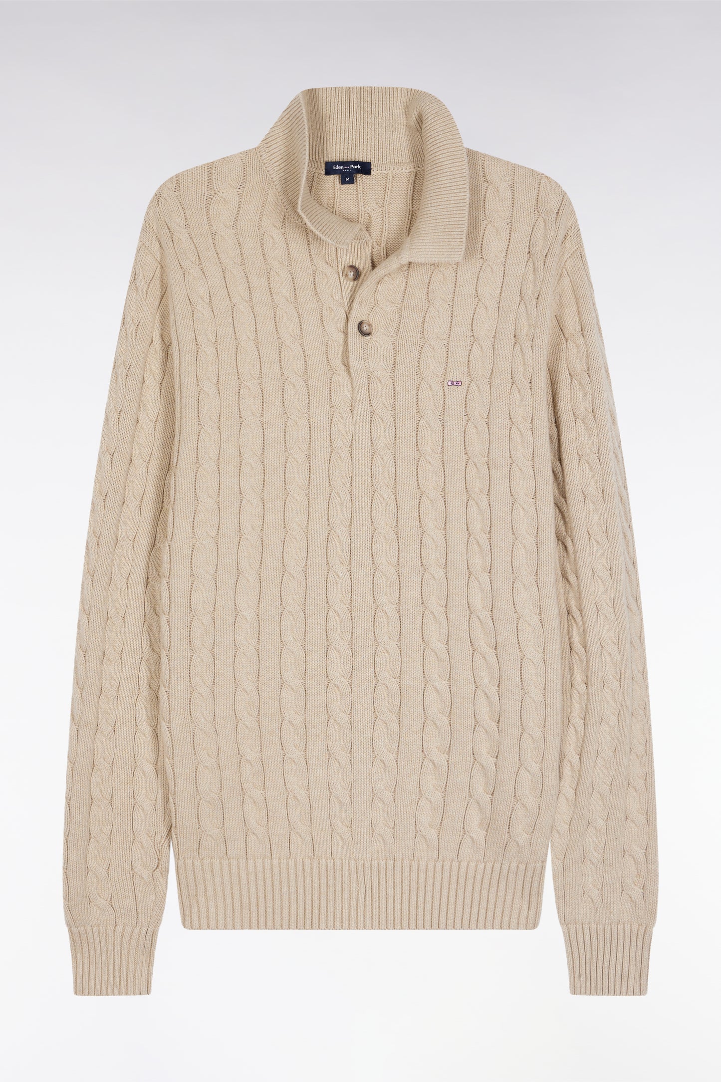 Pull col maillot en coton torsadé beige