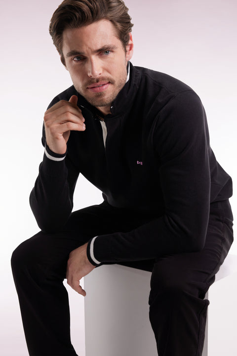 Pull col maillot en coton noir broderie 10 - Image 3