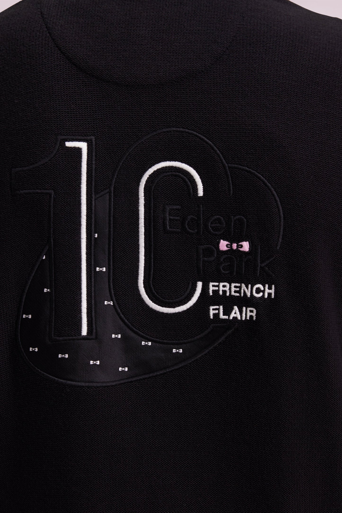 Black cotton trucker-neck sweater with back embroidery