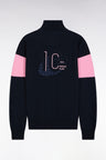 Pull col camionneur en coton marine broderie dos