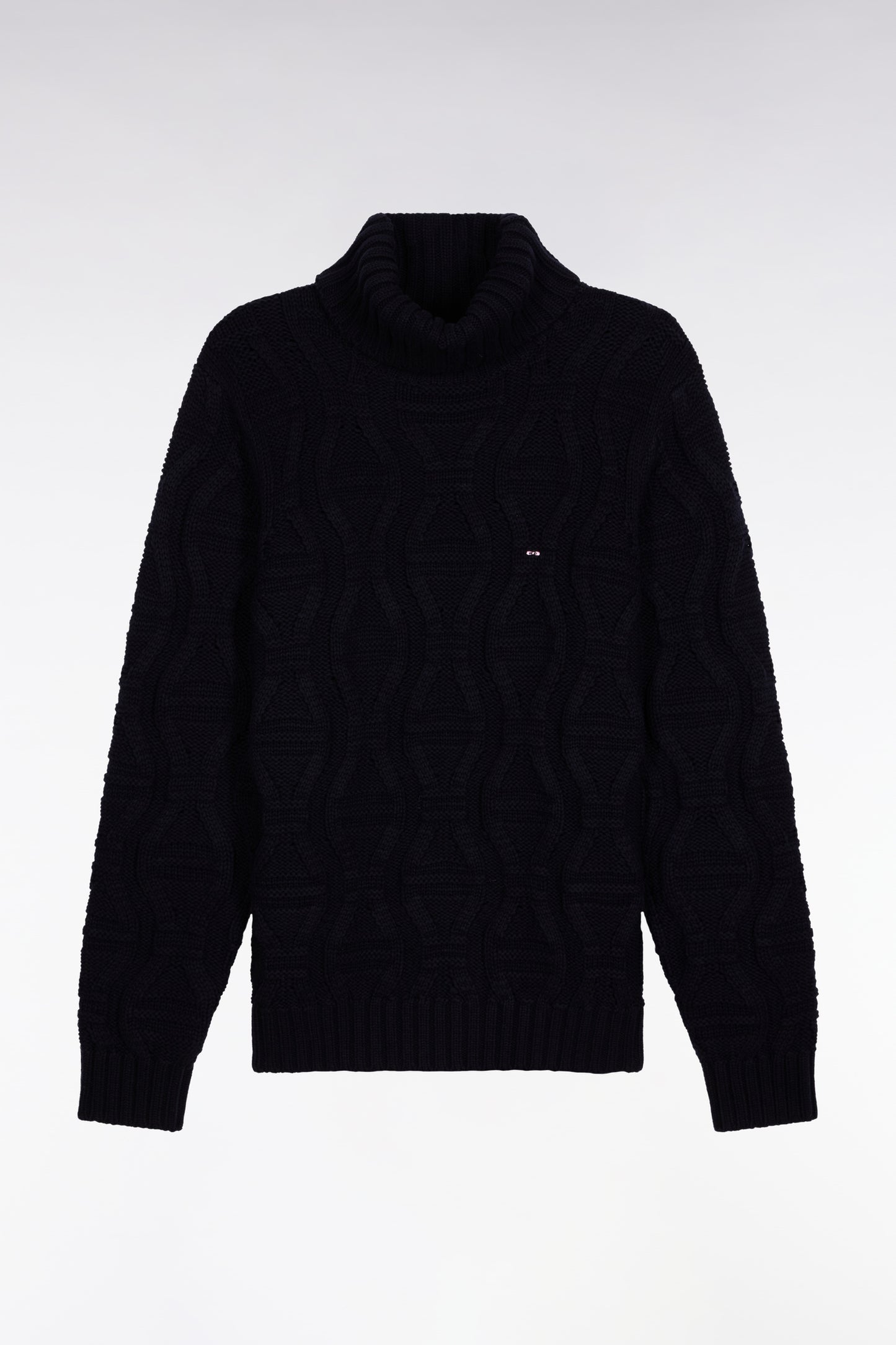 Pull épais à col roulé en laine et coton marine