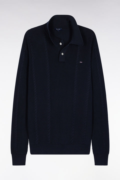 Pull à col polo bleu en coton marine - Image 2
