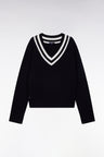 Pull cricket col V en laine et coton marine coupe Oversized