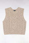 Pull à torsades sans manches en laine vierge mélangée beige coupe Relaxed