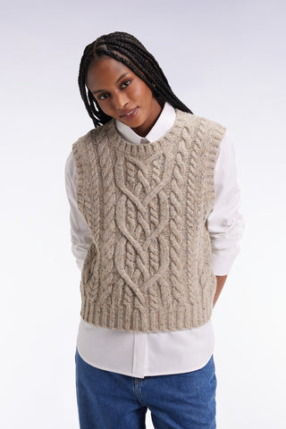 Sleeveless virgin wool blend sweater in beige Relaxed cut