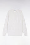 Pull à torsades en laine et coton blanc coupe Oversized