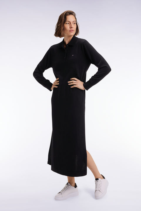 Robe en laine mérinos noire à col polo - Image 1