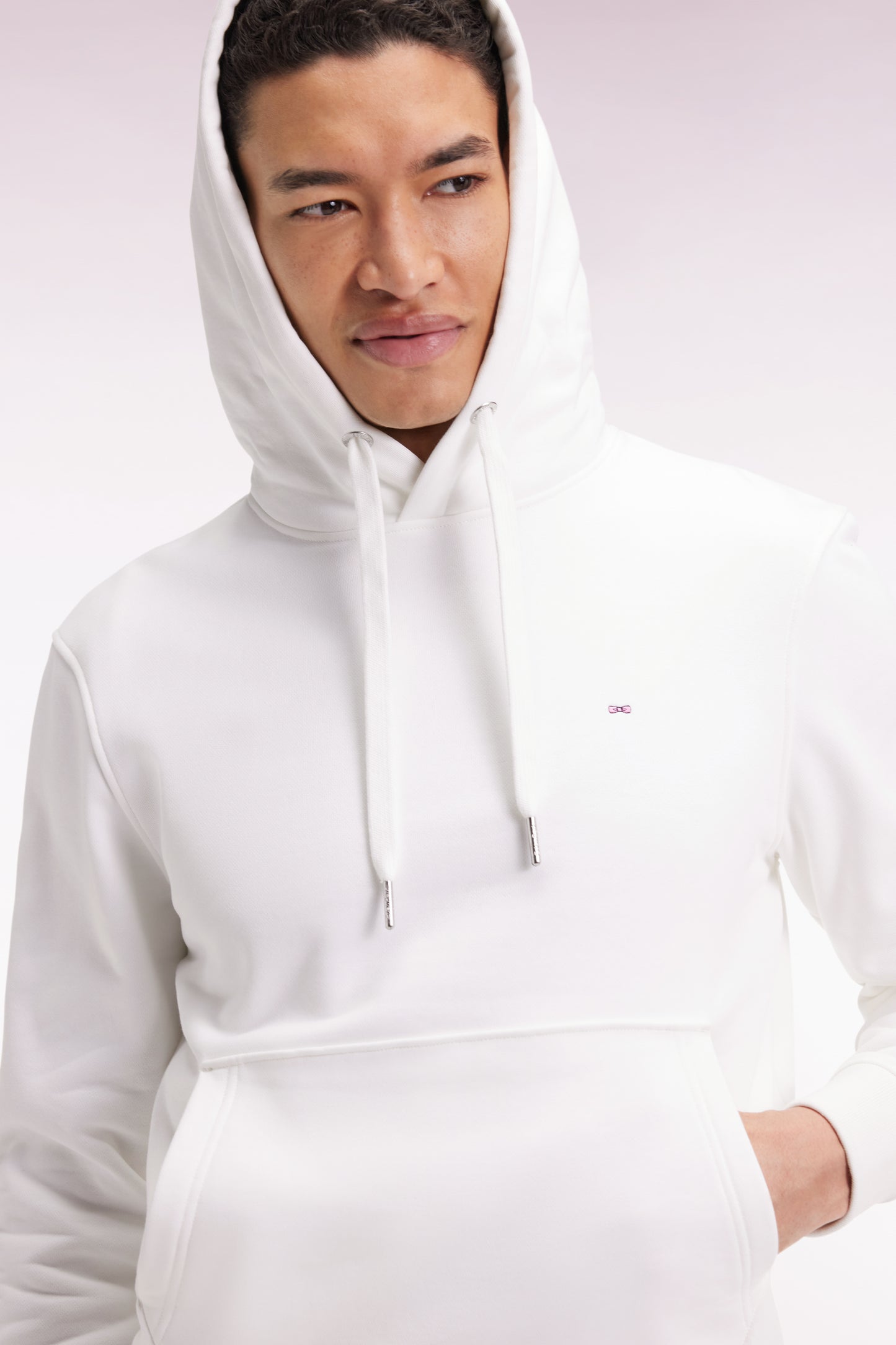 White cotton hooded sweatshirt, straight cut