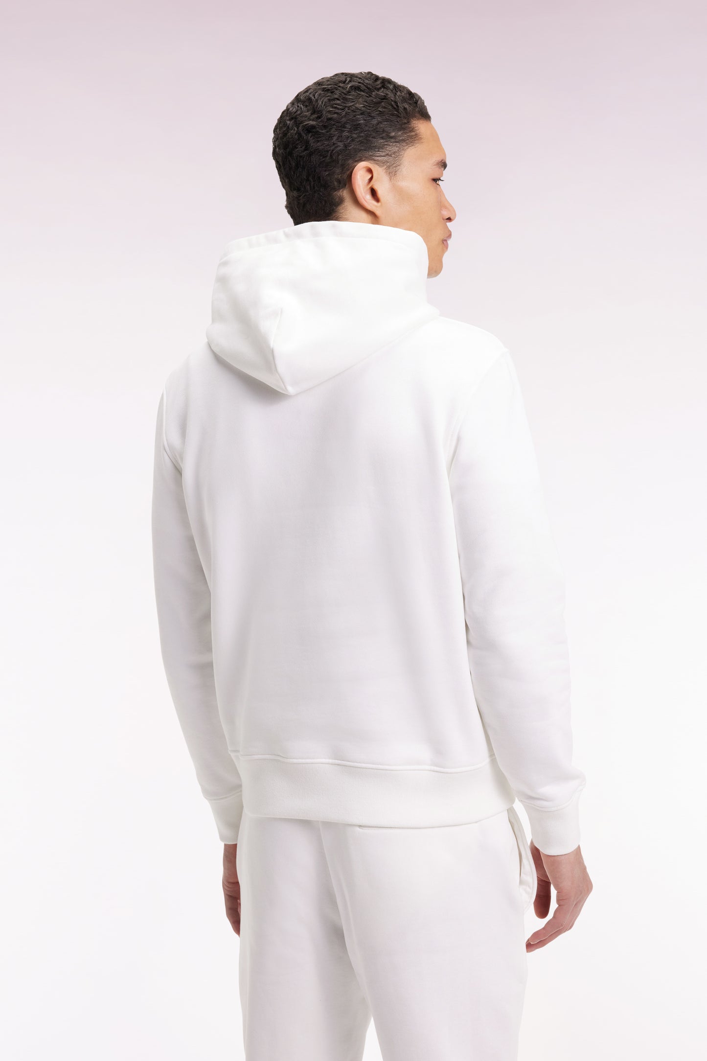 White cotton hooded sweatshirt, straight cut