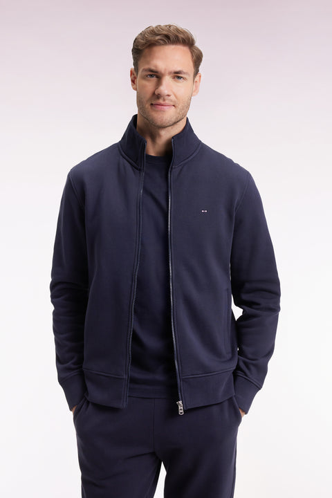 Sweatshirt zippé en coton marine coupe droite - Image 1