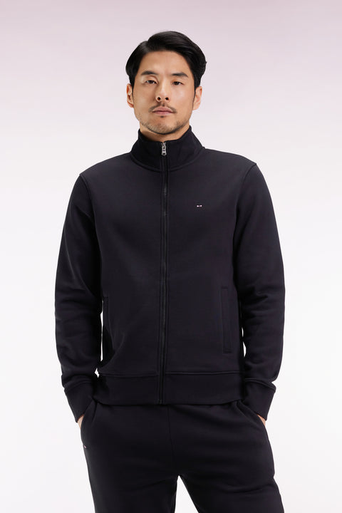 Sweatshirt zippé en coton noir coupe droite - Image 1