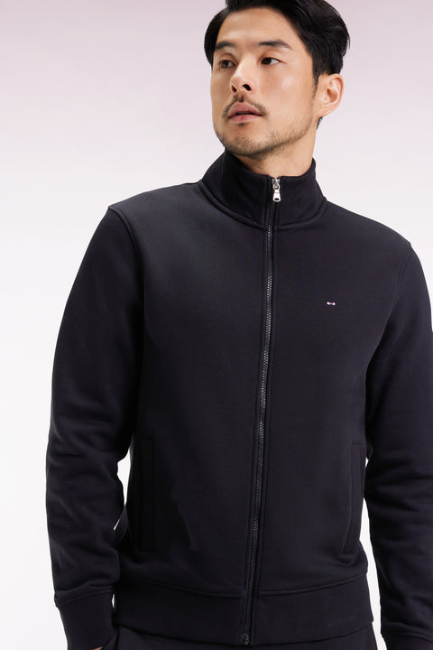 Sweatshirt zippé en coton noir coupe droite - Image 3