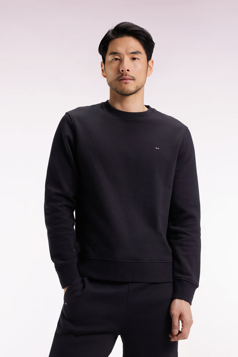 Sweatshirt à col rond en coton noir coupe droite - Image 1