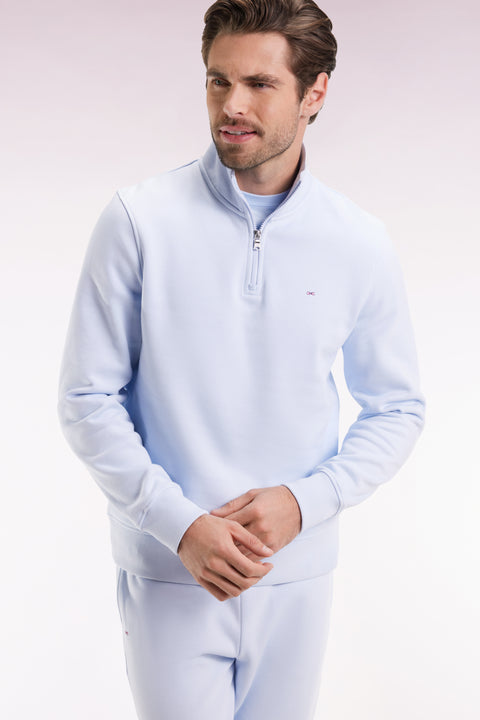 Sweatshirt à col montant zippé en molleton coton ciel - Image 3