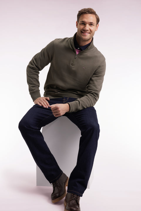 Khaki cotton fleece stand-up collar zip-up sweatshirt - CANCELLED - Image 1