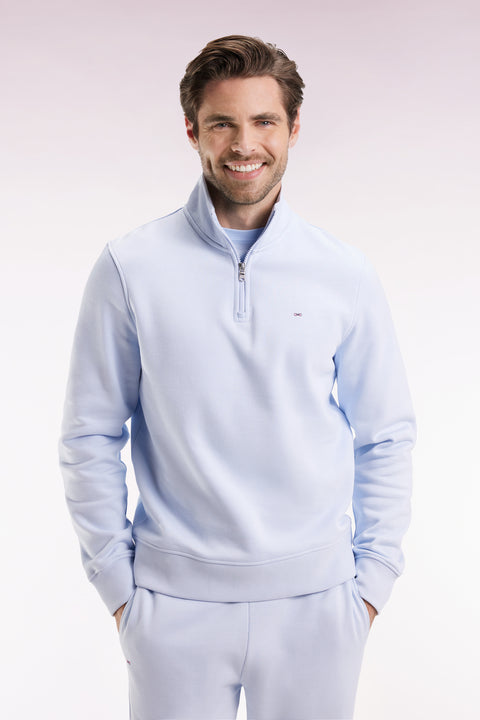 Sweatshirt à col montant zippé en molleton coton ciel - Image 1