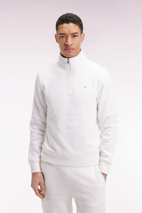 Sweatshirt à col montant zippé en molleton coton blanc - Image 1