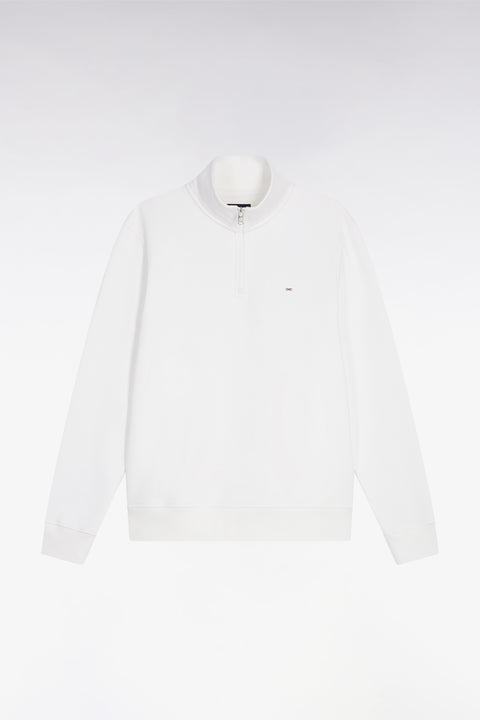 Sweatshirt à col montant zippé en molleton coton blanc - Image 2
