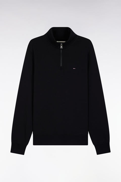 Sweatshirt à col montant zippé en molleton coton noir - Image 2
