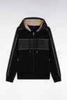 Sweatshirt zippé à capuche en molleton et nylon noir et beige