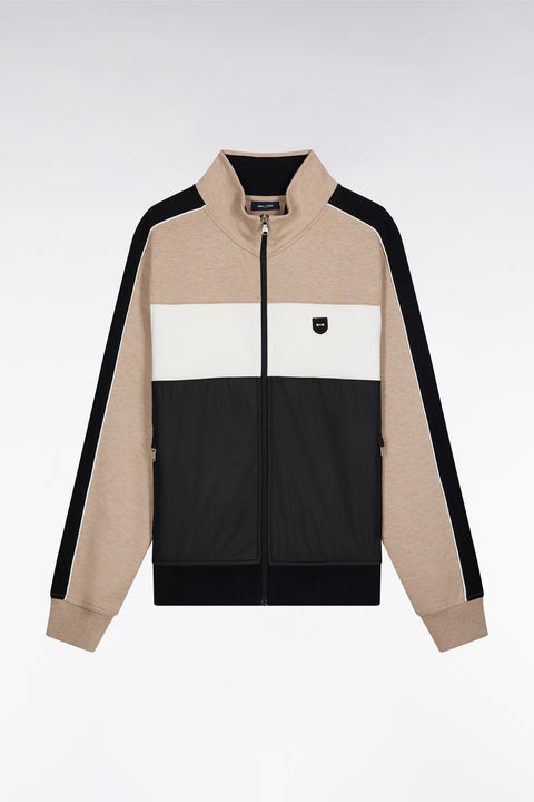 Sweatshirt zippé bimatière en nylon matelassé beige - Image 2
