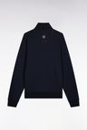 Zipped sweatshirt in navy cotton embroidery 10 straight cut