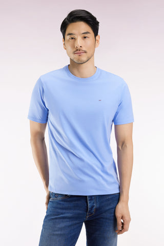 T-shirt manches courtes à col rond en coton Pima ciel