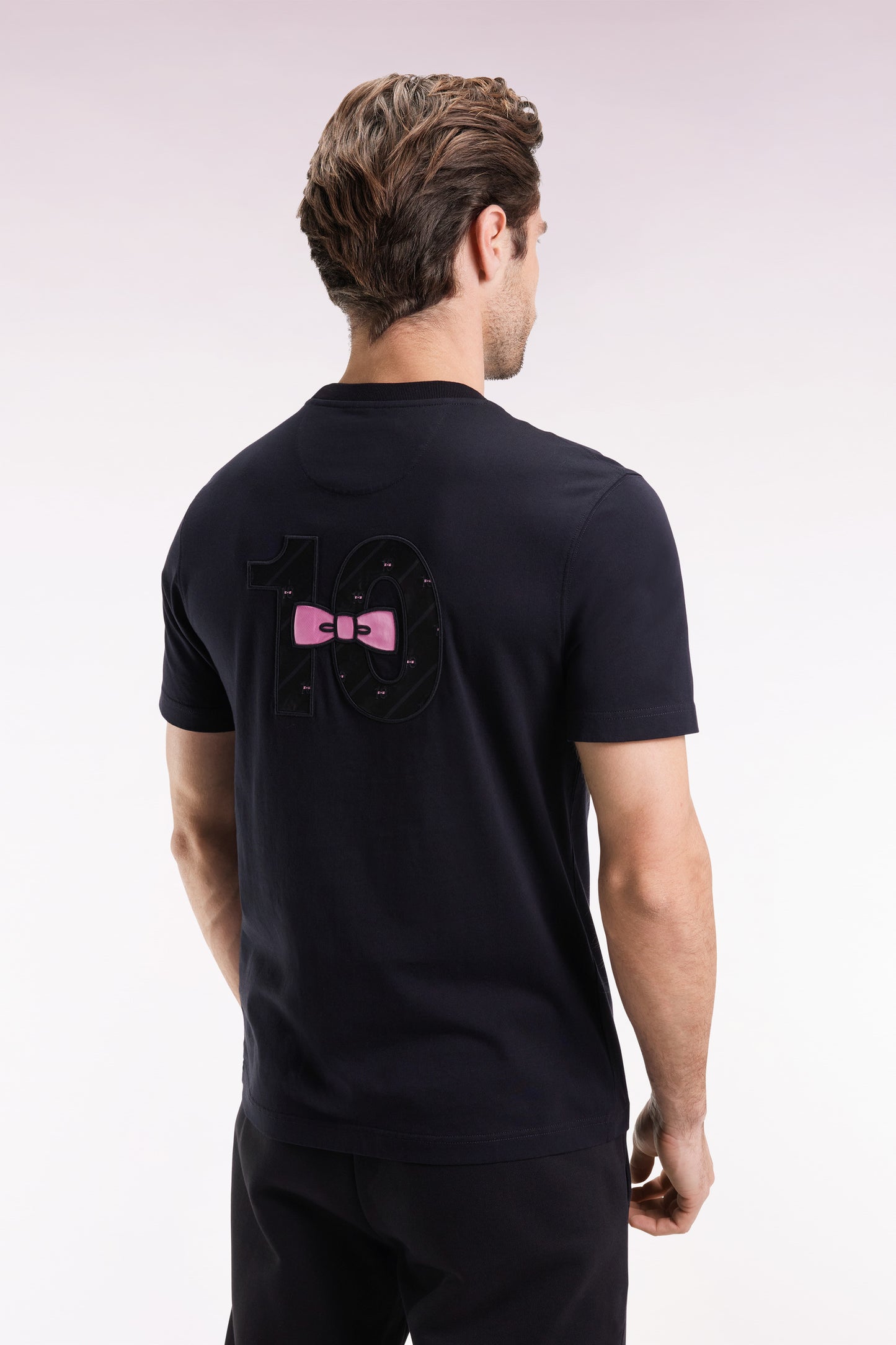 T-shirt à manches courtes dos brodé en coton noir