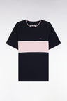 Two-tone short-sleeved T-shirt in navy and pink cotton