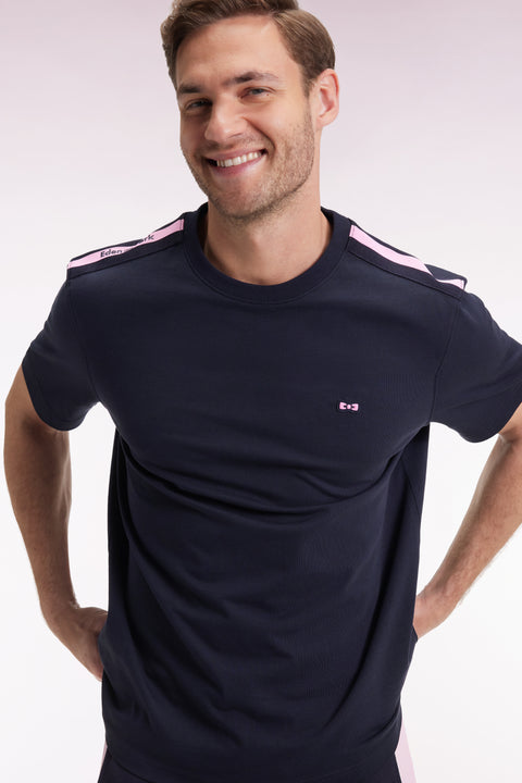 T-shirt à manches courtes en coton marine bande épaules - Image 3
