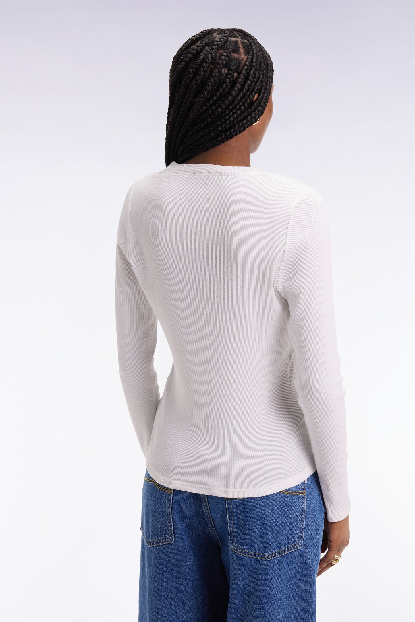 T-shirt à manches longues en coton Pima côtelé blanc coupe slim