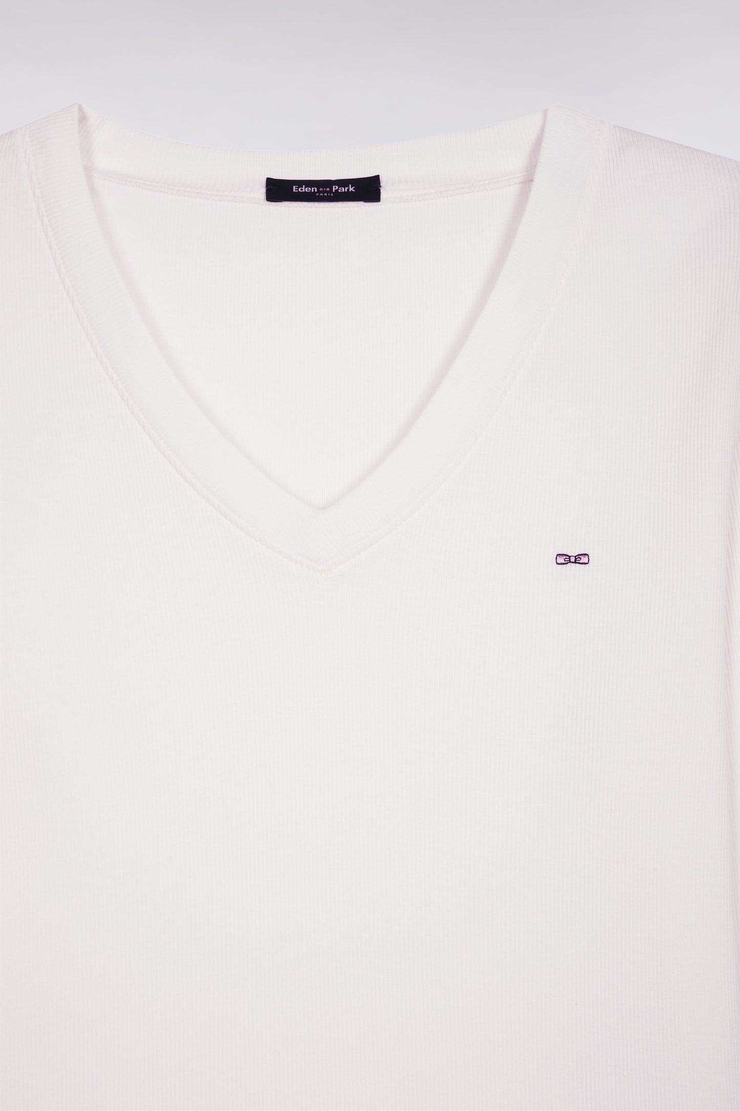 T-shirt à manches longues en coton Pima côtelé blanc coupe slim