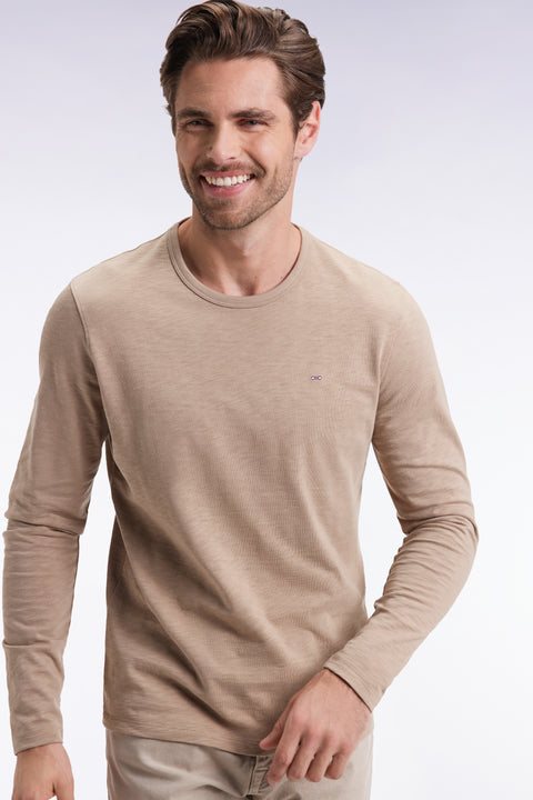 Long-sleeved T-shirt in beige slub cotton - Image 3