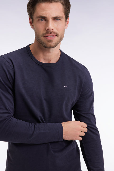 Long-sleeved T-shirt in navy slub cotton - Image 3