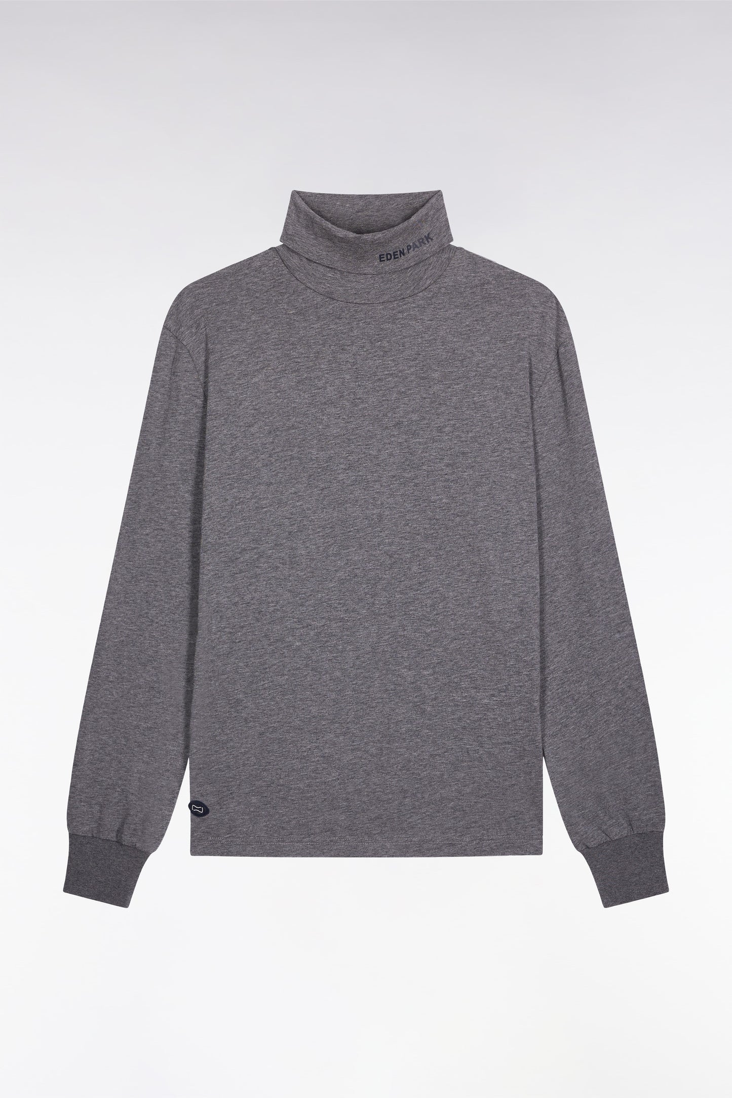 Long-sleeved turtleneck T-shirt in grey stretch cotton