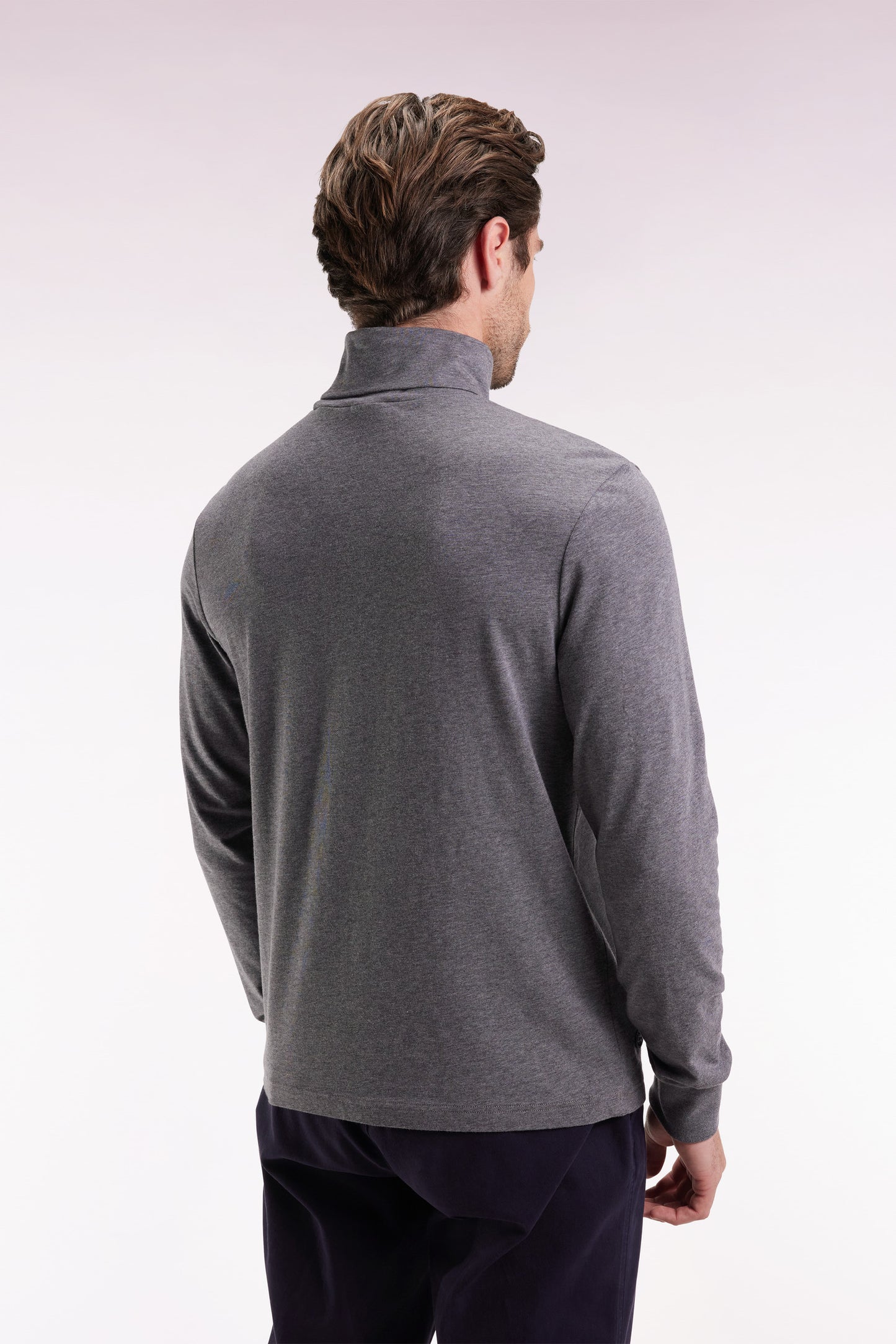 Long-sleeved turtleneck T-shirt in grey stretch cotton