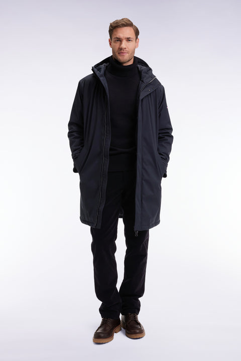 Long black nylon parka with integrated hood - Image 1
