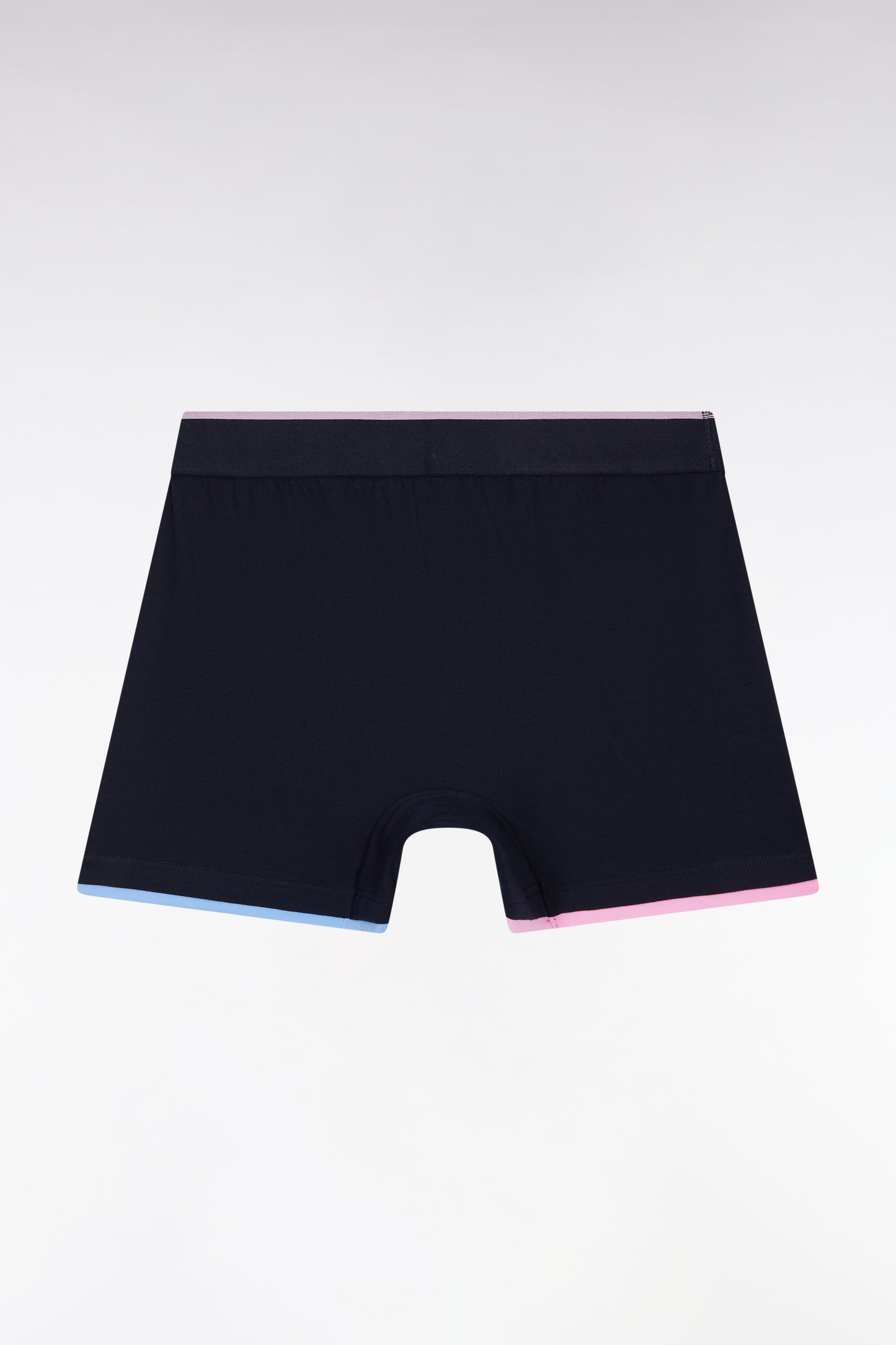 Boxer shorts in navy cotton jersey with striped trim