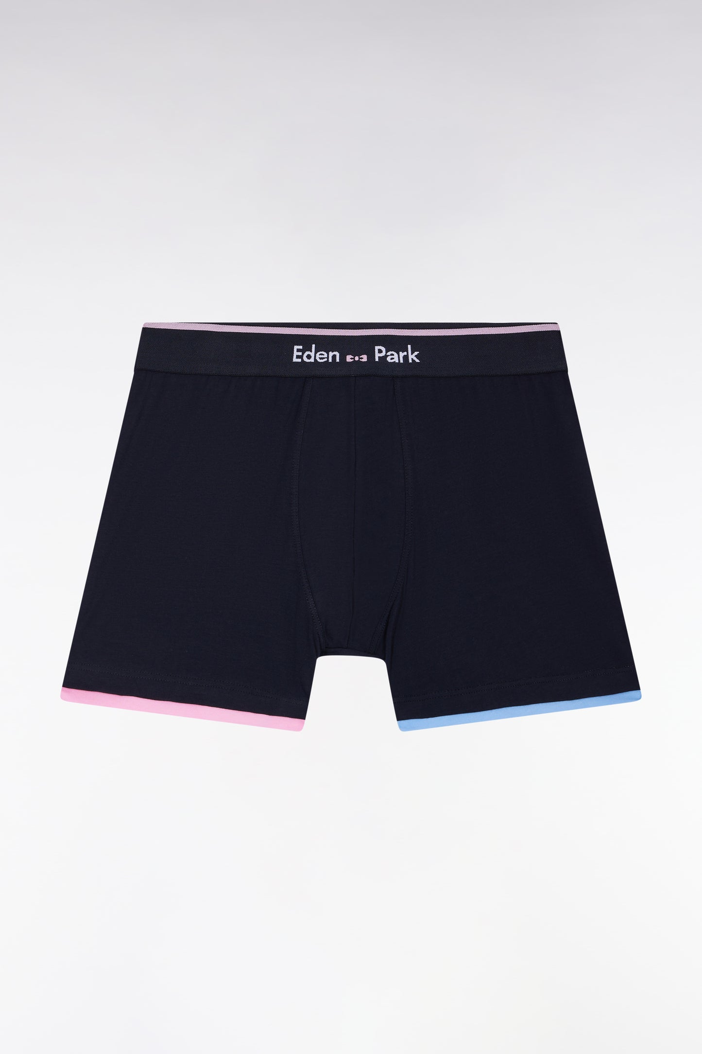 Boxer shorts in navy cotton jersey with striped trim