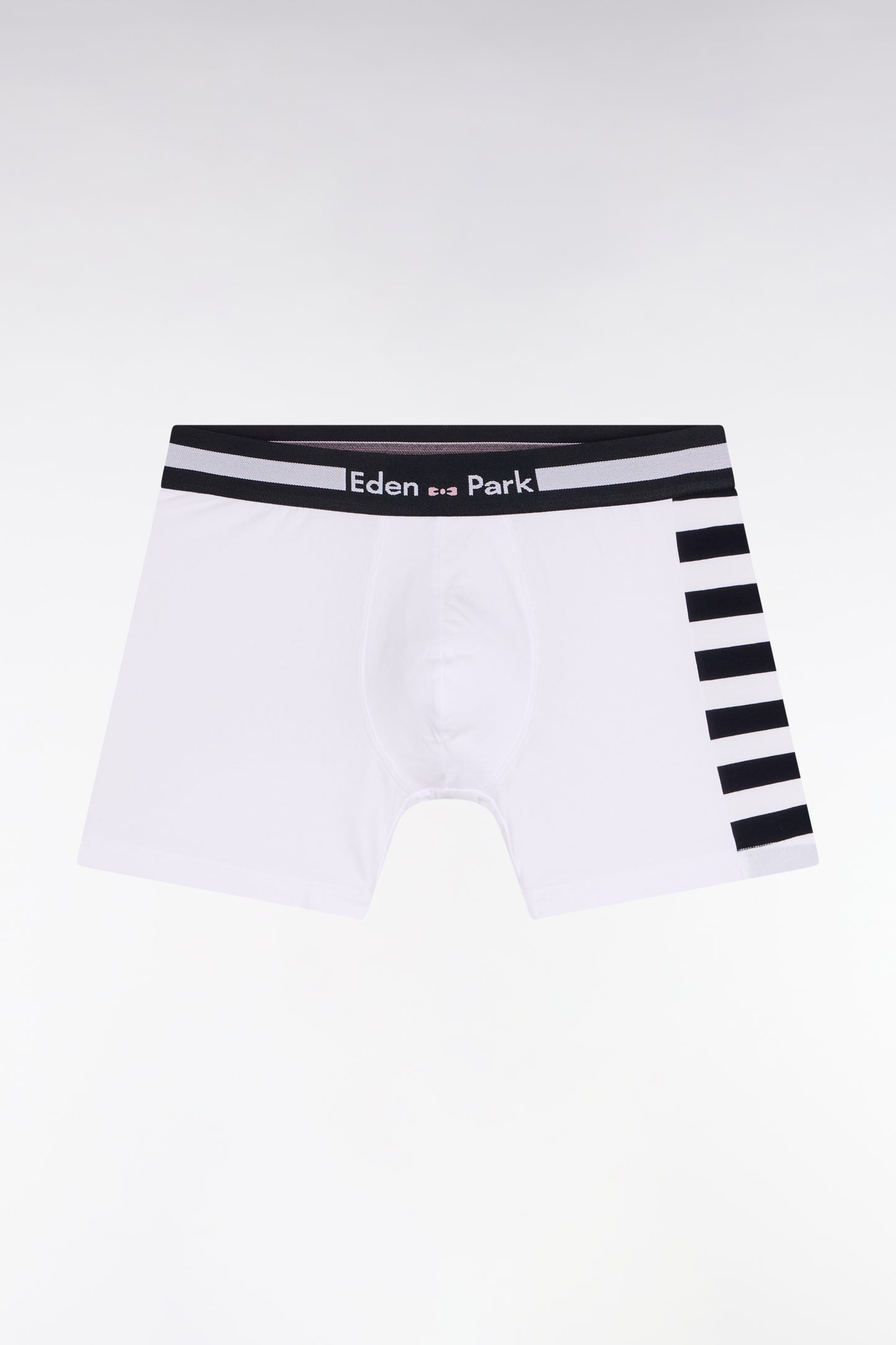 Boxer shorts in white cotton jersey with striped detail